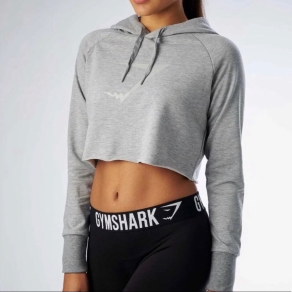 Grey Gymshark Cropped Hoodie - Size S